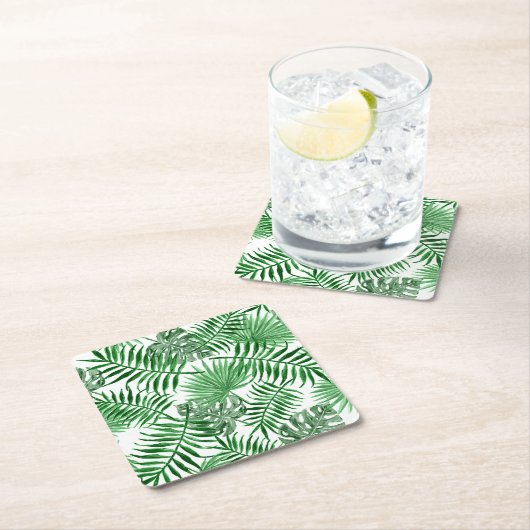 Tropical Green Palm Blätter Summer Art Pattern Rechteckiger Pappuntersetzer (Vor Ort)