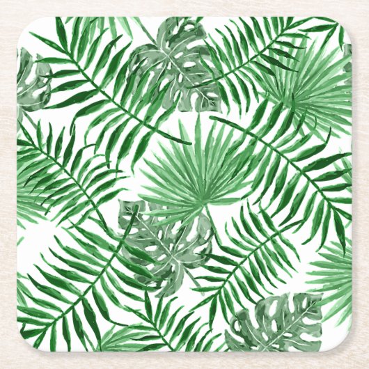 Tropical Green Palm Blätter Summer Art Pattern Rechteckiger Pappuntersetzer (Vorderseite)