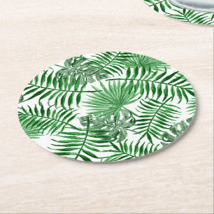 Tropical Green Palm Blätter Summer Art Pattern Runder Pappuntersetzer