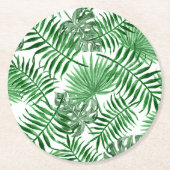 Tropical Green Palm Blätter Summer Art Pattern Runder Pappuntersetzer (Vorderseite)