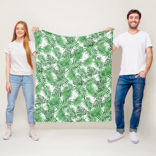 Tropical Green Palm Blätter Summer Watercolor Art Fleecedecke