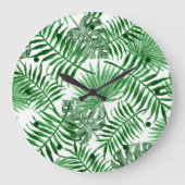Tropical Green Palm Blätter Summer Watercolor Art Große Wanduhr (Vorderseite)