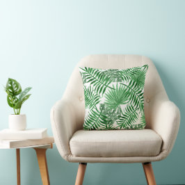 Tropical Green Palm Blätter Summer Watercolor Art Kissen