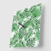 Tropical Green Palm Blätter Summer Watercolor Art Quadratische Wanduhr (Winkel)