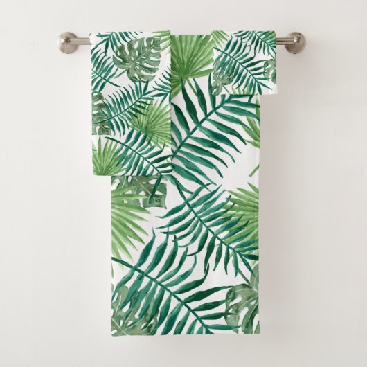 Tropical Green Palm Blätter Wasserfarben Kunst Badhandtuch Set (Insitu)