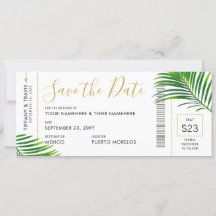 Tropical Green Palm Boarding Pass Rett Date Card