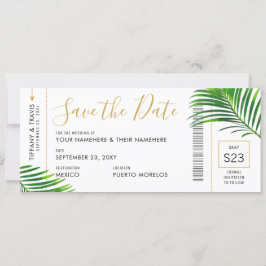 Tropical Green Palm Boarding Pass Rett Date Card Ankündigung