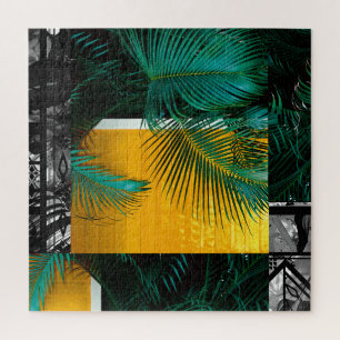 Tropical Green Palm Frond Yellow Rechteck Pattern Puzzle