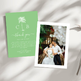 Tropical Green Palm Initials Photo Wedding Dankeskarte
