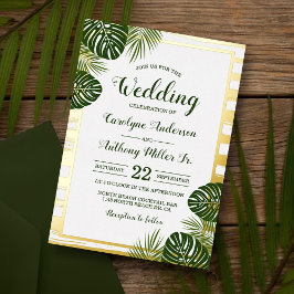 Tropical Green Palm Leaf Beach Hochzeit Real Folieneinladung