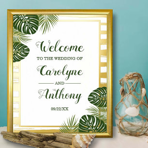 Tropical Green Palm Leaf Beach Wedding Real Foil Foliendrucke