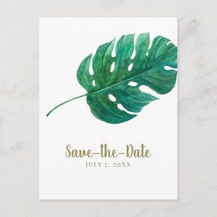 Tropical Green Palm Leaf Hawaiian Save the Date Ankündigungspostkarte