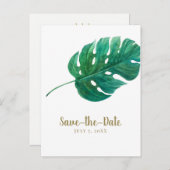 Tropical Green Palm Leaf Hawaiian Save the Date Ankündigungspostkarte (Vorne/Hinten)