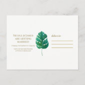 Tropical Green Palm Leaf Hawaiian Save the Date Ankündigungspostkarte (Rückseite)