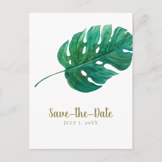 Tropical Green Palm Leaf Hawaiian Save the Date Ankündigungspostkarte (Vorderseite)