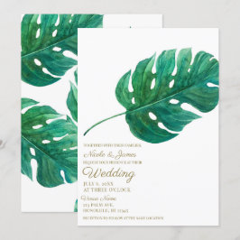 Tropical Green Palm Leaf Hawaiian Summer Wedding Einladung