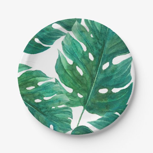 Tropical Green Palm Leaf Hawaiian Summer Wedding Pappteller (Vorderseite)