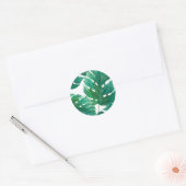Tropical Green Palm Leaf Hawaiian Summer Wedding Runder Aufkleber (Umschlag)