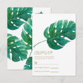 Tropical Green Palm Leaf Hawaiian Wedding RSVP Karte (Vorne/Hinten)