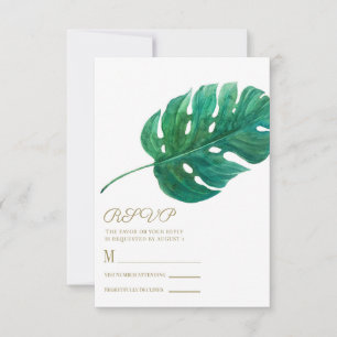 Tropical Green Palm Leaf Hawaiian Wedding RSVP Karte