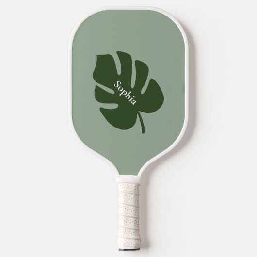 Tropical Green Palm Leaf | Modernes Monogramm Pickleball Schläger (Vorderseite)