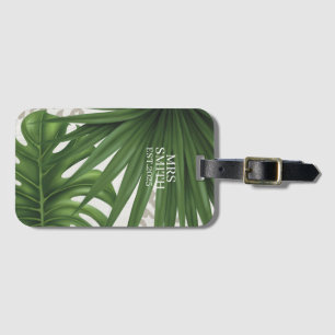 Tropical Green Palm Leaf Neu verheiratet Gepäcktag Gepäckanhänger