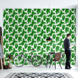 Tropical Green Palm Leaf Pattern Tapete