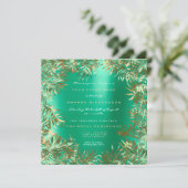 Tropical Green Palm Leaf Rahmen Metallic Mint Gold Einladung (Stehend Vorderseite)