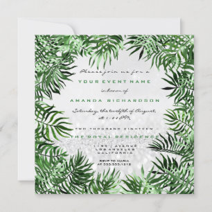 Tropical Green Palm Leaf Rahmen Silber Glitzer Gra Einladung