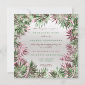 Tropical Green Palm Leaf Rahmen Silver Burgundy Einladung (Vorderseite)