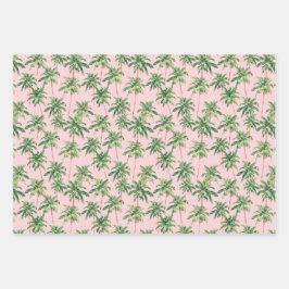 Tropical Green Palm Trees on Pink Geschenkpapier Set