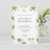 Tropical Green Palm Trees Wedding Einladung (Stehend Vorderseite)