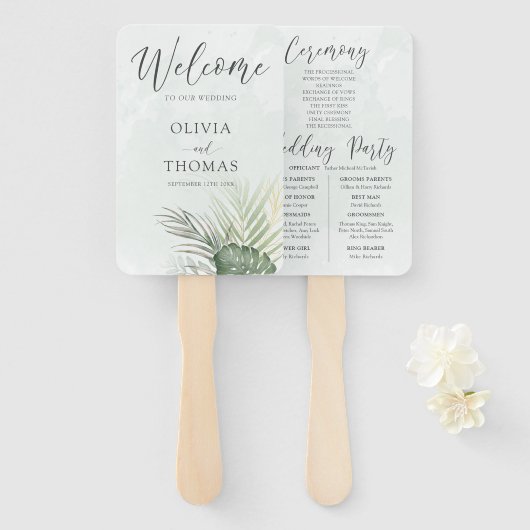 Tropical Green Palm Wedding Program Fächer (Vorne und Hinten)