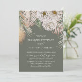 Tropical Green Pampas Grass & Floral Wedding Einladung (Stehend Vorderseite)
