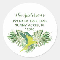 Tropical Green Parrot Round-Return-Address-Label