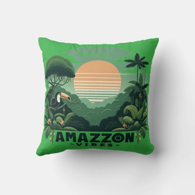 Tropical Green Retro Toucan Amazon Vibes Kissen (Rückseite)