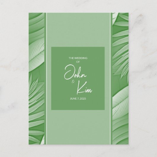 Tropical Green Thema Hochzeit Einladung Postkarte (Vorderseite)