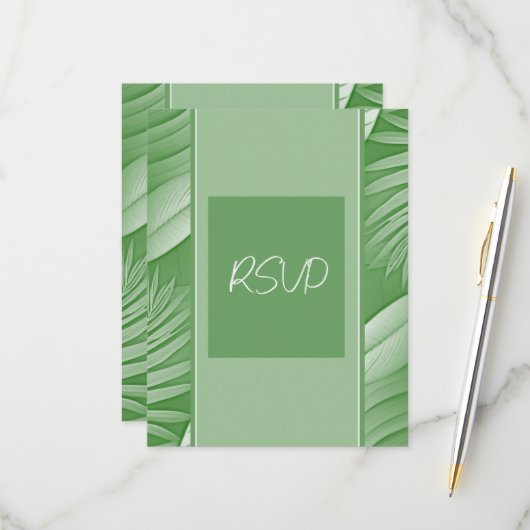 Tropical Green Theme Wedding RSVP Response Card Karte (Vorderseite/Rückseite Beispiel)