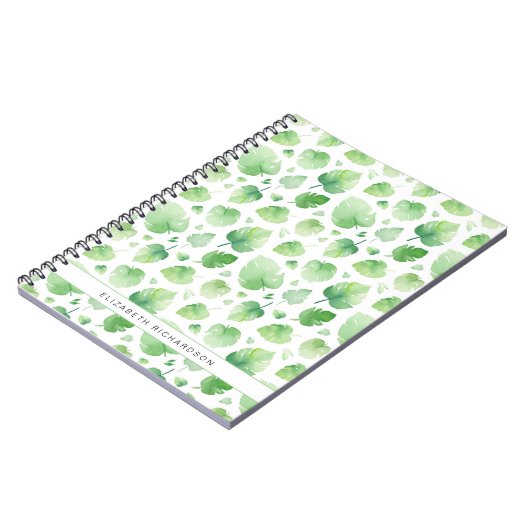 Tropical Green Watercolor Blätter Name Notebook Notizblock (Linke Seite)