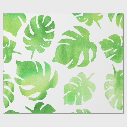 Tropical Green Watercolor Große Blätter Muster Geschenkpapier (Flach)