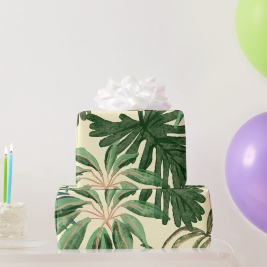 Tropical Green Watercolor Monstera & Palm Blätter Geschenkpapier (Partygeschenke)