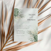 Tropical Green Watercolor Palm Leaves Wedding Einladung