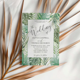 Tropical Green Watercolor Palm Wedding Einladung