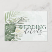 Tropical Green Watercolor Wedding Details Begleitkarte (Vorderseite)