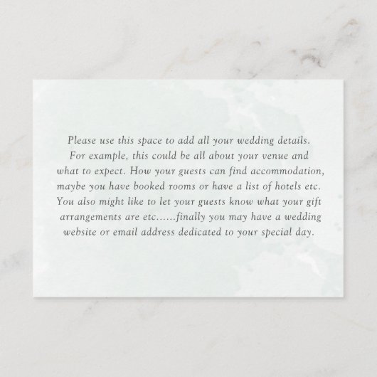 Tropical Green Watercolor Wedding Details Begleitkarte (Rückseite)