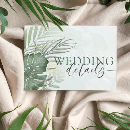 Tropical Green Watercolor Wedding Details Begleitkarte