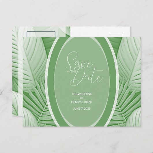 Tropical Green Wedding Announcement Postcard Ankündigungspostkarte (Vorne/Hinten)