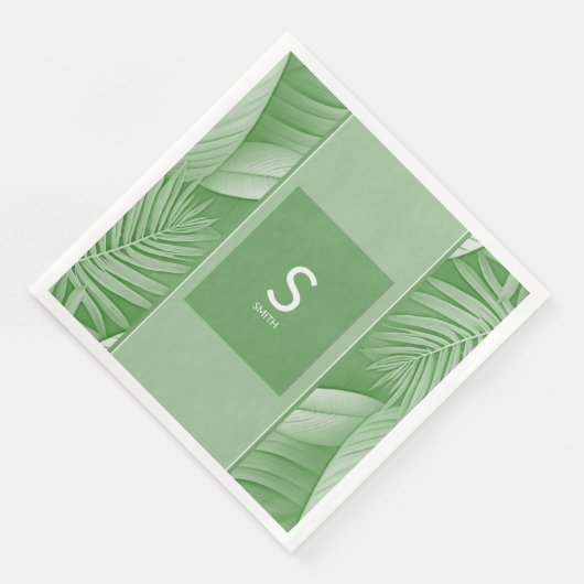 Tropical Green Wedding Monogram Paper Napkin Serviette (Ecke)
