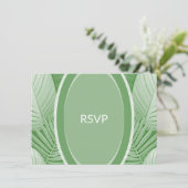 Tropical Green Wedding RSVP QR Code Enclosure Card Begleitkarte (Stehend Vorderseite)