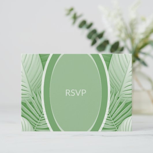 Tropical Green Wedding RSVP Response Card (Stehend Vorderseite)